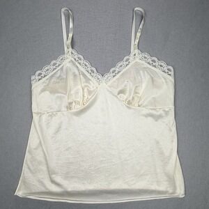 Vintage Deena Ivory Lace Trim Antron Nylon Camisole Top Size 38 Made in USA